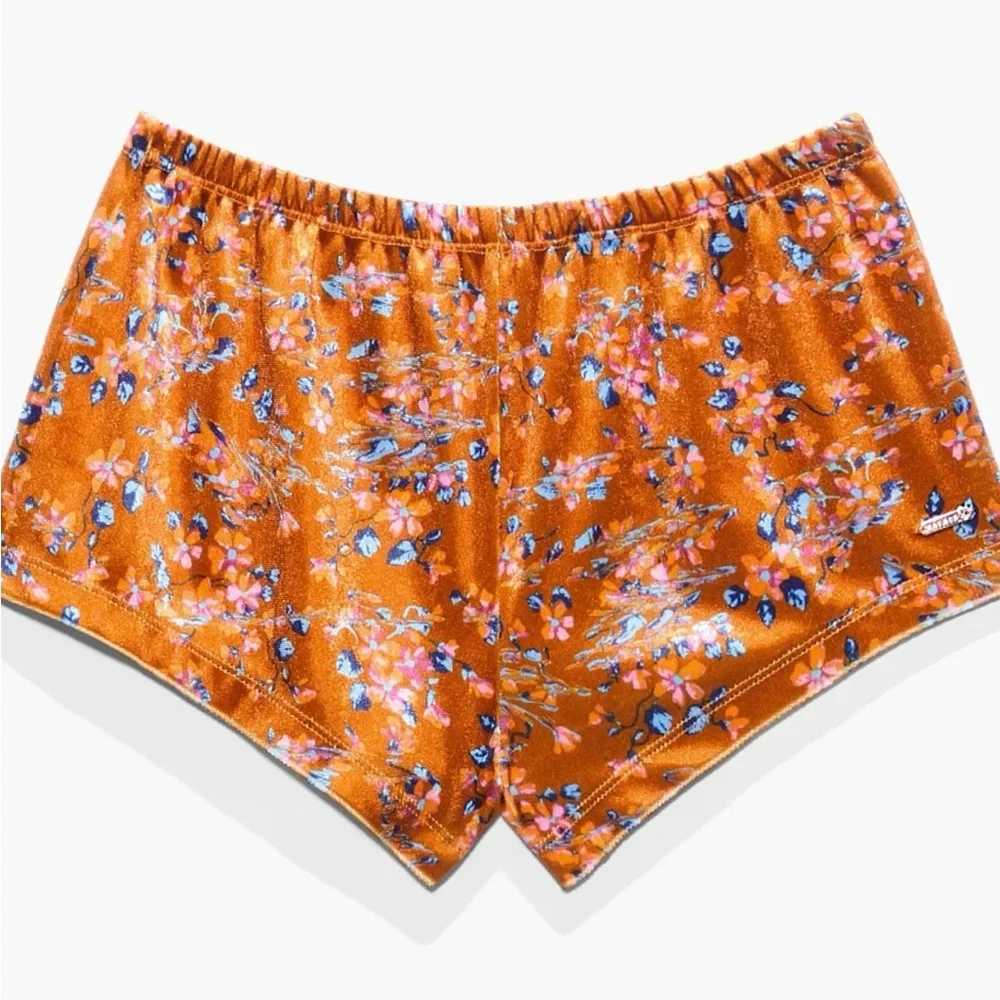 Savage X Fenty Psychedelic Velvet Sleep Short - Orange Floral - Picture 3 of 11